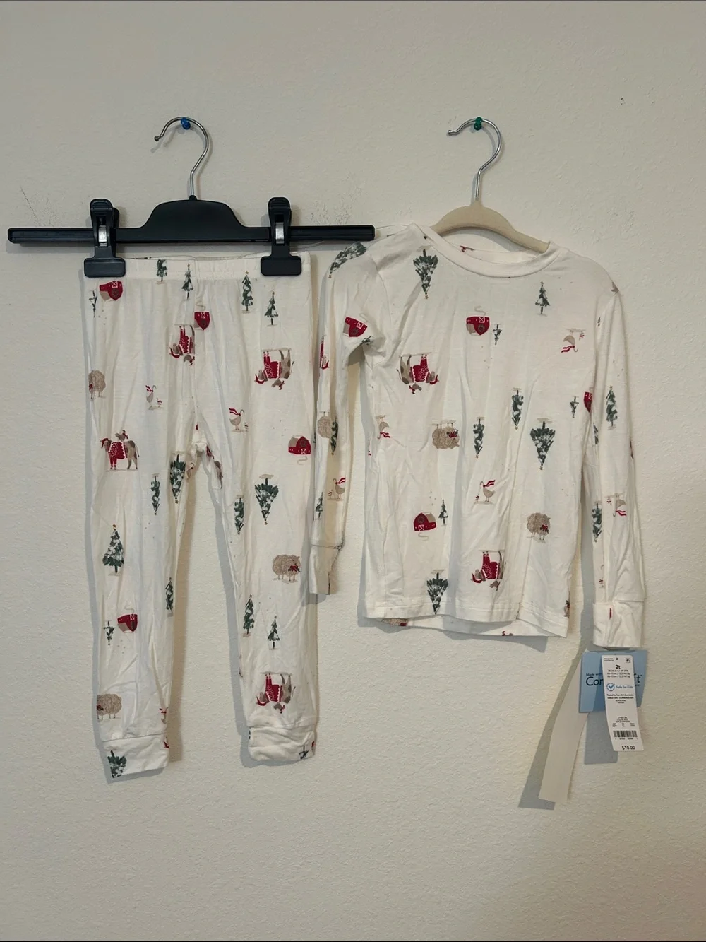 Carter's White Holiday Forest Print Pajama Set with Red & Green Accents